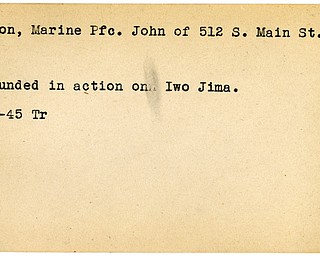 World War II, Vindicator, John Damon, Marine, wounded, Iwo Jima, 1945, Trumbull, Niles