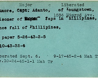 World War II, Vindicator, Adanto D'Amore, Youngstown, liberated, prisoner, Japanese, Philippines, 1943, 1945, Mahoning, Trumbull