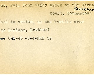 World War II, Vindicator, John Waidy Dardass, Youngstown, wounded, Pacific, George Dardass, 1945, Mahoning, Trumbull