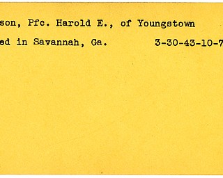 World War II, Vindicator, Harold E. Dason, Youngstown, died, Georgia, 1943