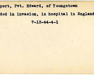 World War II, Vindicator, Edward Davenport, Youngstown, wounded, hospitalized, 1944