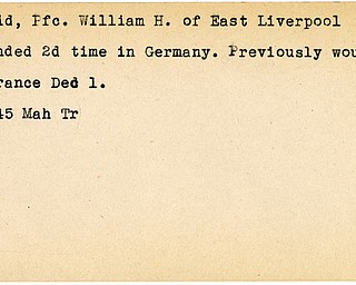 World War II, Vindicator, William H. David, East Liverpool, wounded, Germany, France, 1945, Mahoning, Trumbull