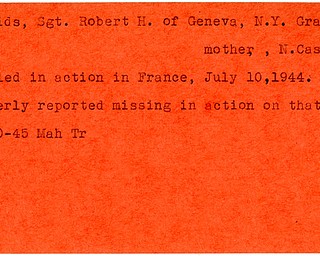 World War II, Vindicator, Robert H. Davids, Geneva, killed, France, 1944, missing, 1945, Mahoning, Trumbull