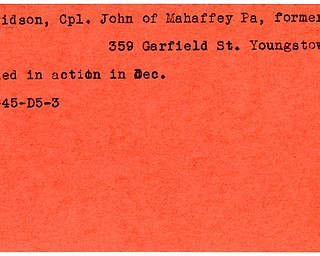 World War II, Vindicator, John Davidson, Mahaffey, Youngstown, killed, 1945