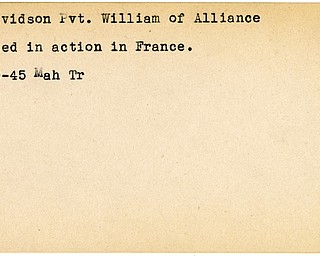 World War II, Vindicator, William Davidson, wounded, France, 1945, Mahoning, Trumbull