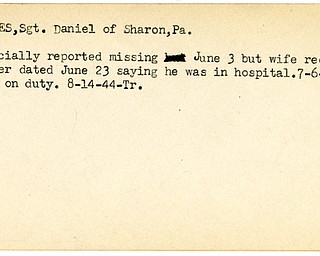 World War II, Vindicator, Daniel Davies, Sharon, missing, hospitalized, 1944, Trumbull