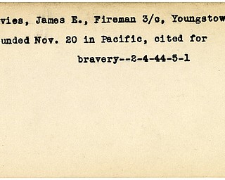 World War II, Vindicator, James E. Davies, Youngstown, Fireman, wounded, Pacific, 1944