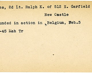 World War II, Vindicator, Ralph K. Davies, New Castle, wounded, Belgium, 1945, Mahoning, Trumbull