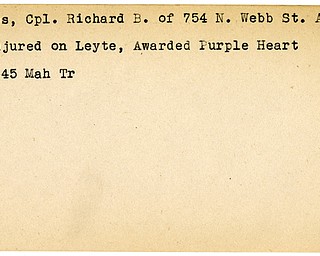 World War II, Vindicator, Richard B. Davies, Alliance, wounded, Leyte, award, Purple heart, 1945, Mahoning, Trumbull