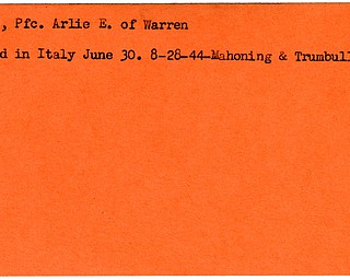 World War II, Vindicator, Arlie E. Davis, Warren, killed, Italy, 1944, Mahoning, Trumbull