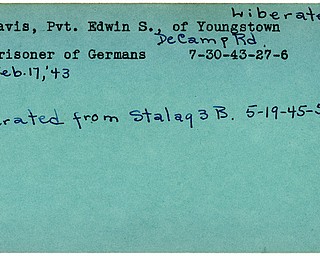 World War II, Vindicator, Edwin S. Davis, Youngstown, liberated, prisoner, Germany, 1943, Stalag, 1945, Mahoning, Trumbull