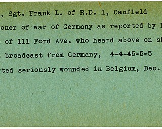 World War II, Vindicator, Frank L. Davis, Canfield, prisoner, Germany, 1945, wounded, Belgium