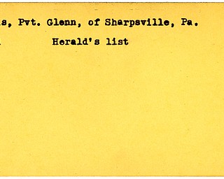 World War II, Vindicator, Glenn Davis, Sharpsville, died