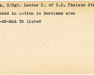 World War II, Vindicator, Lester K. Davis, Phalanx Station, wounded, Europe, 1945, Mahoning, Trumbull