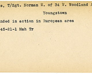 World War II, Vindicator, Norman W. Davis, Youngstown, wounded, Europe, 1945, Mahoning, Trumbull
