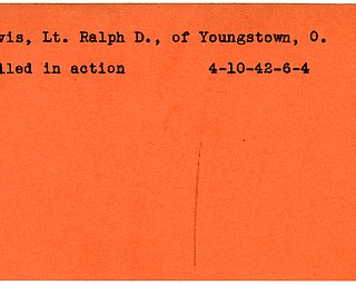 World War II, Vindicator, Ralph D. Davis, Youngstown, killed, 1942