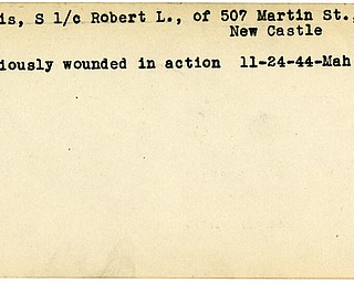 World War II, Vindicator, Robert L. Davis, New Castle, wounded, 1944, Mahoning, Trumbull