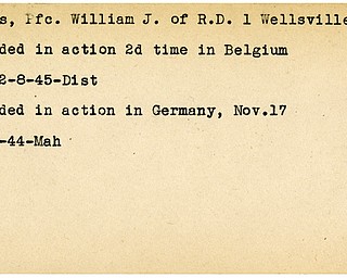 World War II, Vindicator, William J. Davis, Wellsville, wounded, Germany, Belgium, 1945, 1944, Mahoning