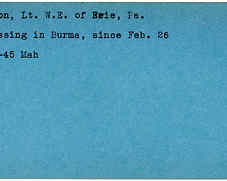 World War II, Vindicator, W. E. Davison, Erie, missing, Burma, 1945, Mahoning