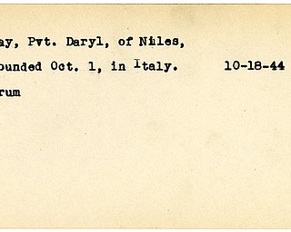 World War II, Vindicator, Daryl Day, Niles, wounded, Italy, 1944, Trumbull