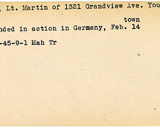 World War II, Vindicator, Martin Deak, Youngstown, wounded, Germany, 1945, Mahoning, Trumbull