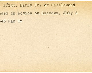 World War II, Vindicator, Harry Dean Jr, Castlewood, wounded, Okinawa, 1945, Mahoning, Trumbull