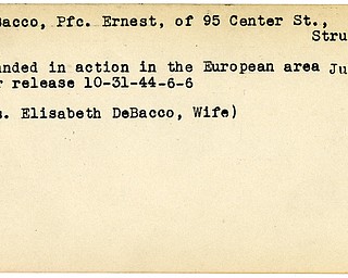 World War II, Vindicator, Ernest DeBacco, Struthers, wounded, Europe, 1944, Elisabeth DeBacco