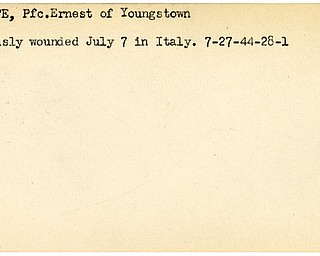World War II, Vindicator, Ernest DeBerte, Youngstown, wounded, Italy, 1944