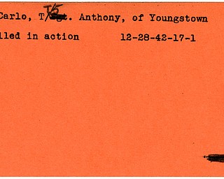World War II, Vindicator, Anthony DeCarlo, Youngstown, killed, 1942