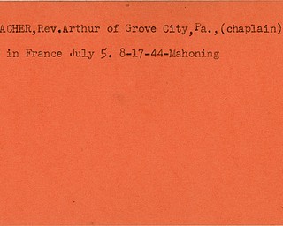 World War II, Vindicator, Rev. Arthur Defenbacher, Grove City, PA, Chaplain, killed, 1944, Mahoning