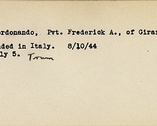 World War II, Vindicator, Frederick A. Deferdonando, Girard, Private, wounded, Italy, 1944, Trumbull