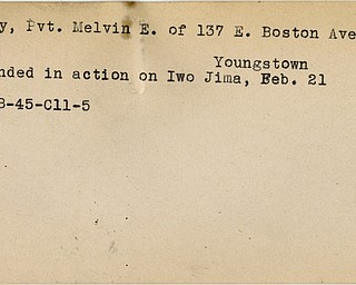 World War II, Vindicator, Melvin E. Deiley, Pvt, Youngstown, wounded, Iwo Jima, 1945