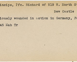 World War II, Vindicator, Richard DelPrincipe, New Castle, wounded, Germany, 1945, Mahoning, Trumbull
