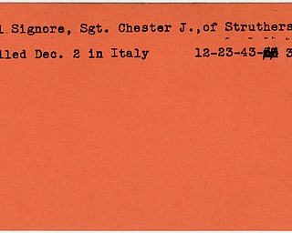 World War II, Vindicator, Chester J. DelSignore, Struthers, killed, Italy, 1943