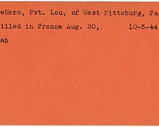 World War II, Vindicator, Lou DeMarc, Pittsburgh, killed, France, 1944, Mahoning