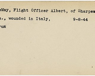 World War II, Vindicator, Albert DeMay, Sharpsville, wounded, Italy, 1944, Trumbull