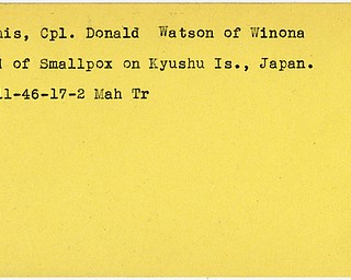 World War II, Vindicator, Donald Watson Dennis, Winona, died, killed, ill, Japanese, 1946, Mahoning, Trumbull