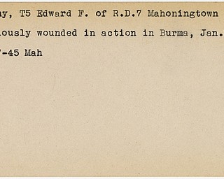 World War II, Vindicator, Edward F. Denny, Mahoningtown, wounded, Burma, 1945, Mahoning