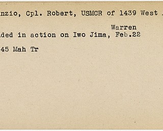 World War II, Vindicator, Robert DeNunzio, USMCR, Warren, wounded, Iwo Jima, Mahoning, Trumbull, 1945