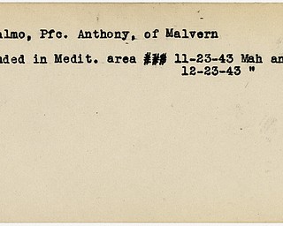 World War II, Vindicator, Anthony DePalmo, Malvern, wounded, Mediterranean, 1943, Mahoning, Trumbull