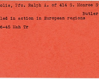 World War II, Vindicator, Ralph A. DePaolis, Butler, killed, Europe, 1945, Mahoning, Trumbull