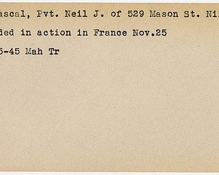 World War II, Vindicator, Neil J. DePascal, Niles, wounded, France, 1945, Mahoning, Trumbull