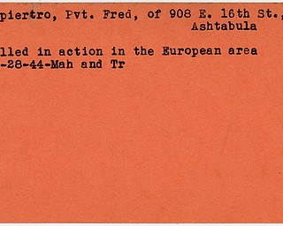 World War II, Vindicator, Fred DePiertro, Ashtabula, killed, Europe, 1944, Mahoning, Trumbull