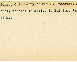 World War II, Vindicator, Henry DeRienzo, Salem, wounded, Belgium, 1945, Mahoning