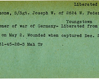 World War II, Vindicator, Joseph W. Desimone, liberated, Youngstown, prisoner, Germany, Stalag, wounded, 1945, Mahoning, Trumbull
