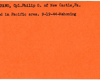 World War II, Vindicator, Philip G. Destefano, New Castle, killed, Pacific, 1944, Mahoning