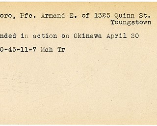 World War II, Vindicator, Armand E. DeToro, Youngstown, wounded, Okinawa, 1945, Mahoning, Trumbull