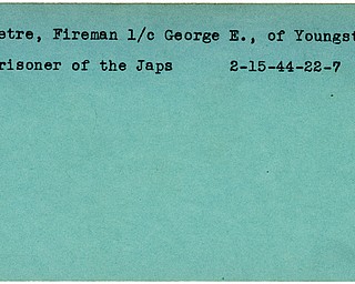 World War II, Vindicator, George E. Detre, Fireman, Youngstown, prisoner, 1944, Japanese