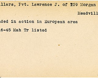 World War II, Vindicator, Lawrence J. Devillars, Meadville, wounded, Europe, 1945, Mahoning, Trumbull