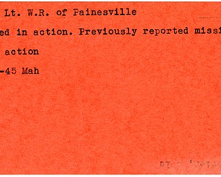 World War II, Vindicator, W.R. Dey, Painsville, killed, missing, 1945, Mahoning
